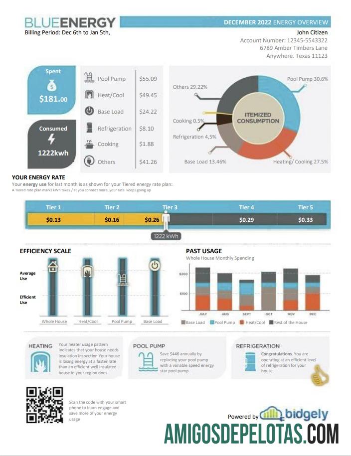 realista Conta de serviços públicos de energia azul do Texas, EUA, modelo Word e PDF